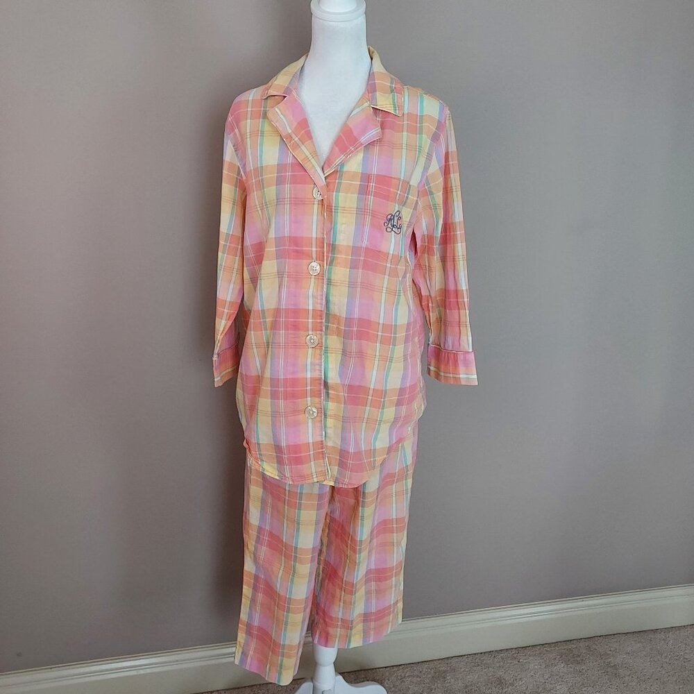 Lauren Ralph Lauren Pink and Yellow Plaid Pajama Set
